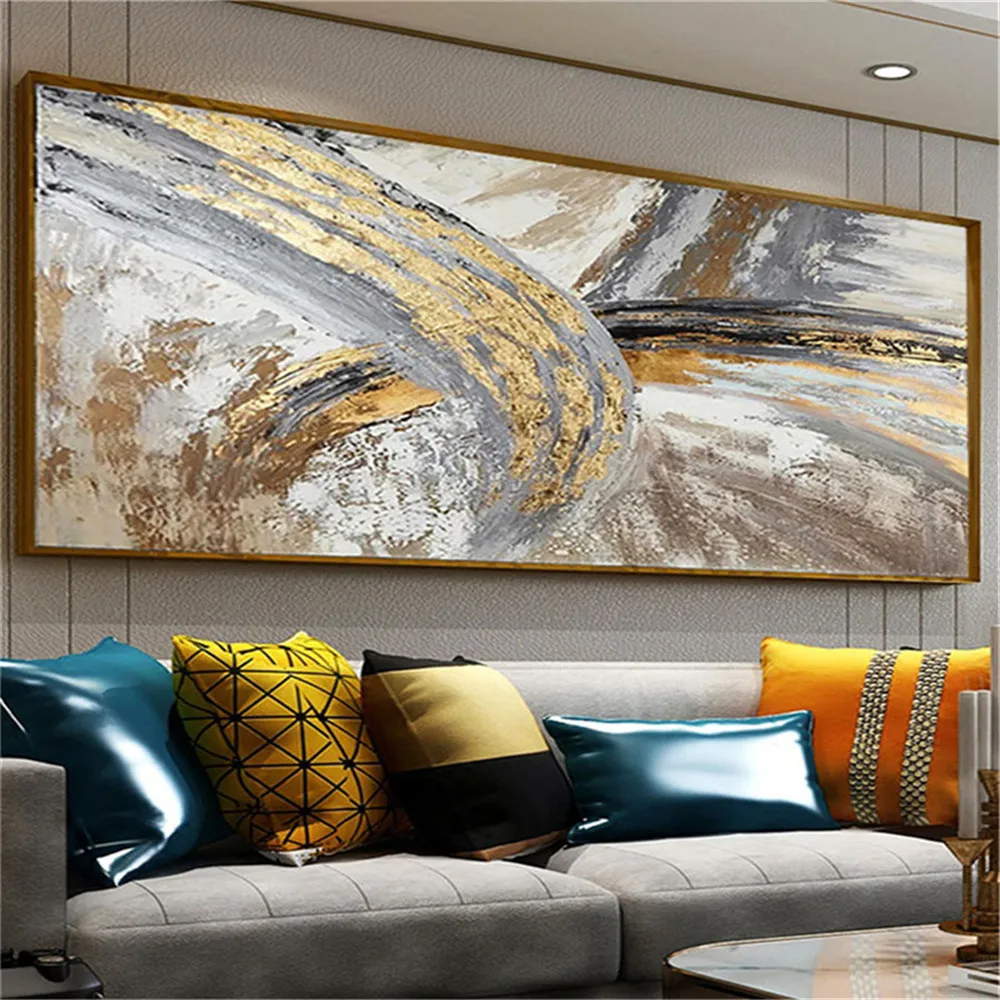 100% hand drawn abstract oil painting on canvas Modern Home Golden Line Wall Art Picture Large mural for living room decor paint 12