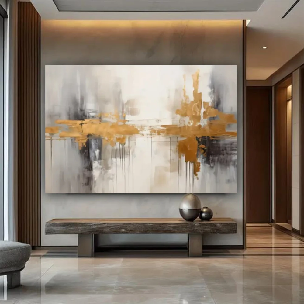 100% hand drawn abstract oil painting on canvas Modern Home Golden Line Wall Art Picture Large mural for living room decor paint 14