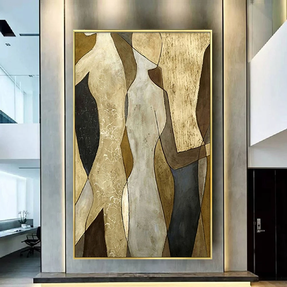 100% hand drawn abstract oil painting on canvas Modern Home Golden Line Wall Art Picture Large mural for living room decor paint 16