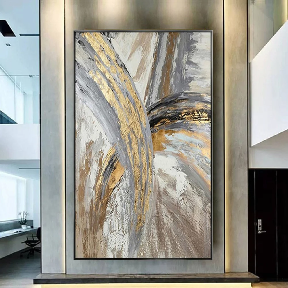 100% hand drawn abstract oil painting on canvas Modern Home Golden Line Wall Art Picture Large mural for living room decor paint 18