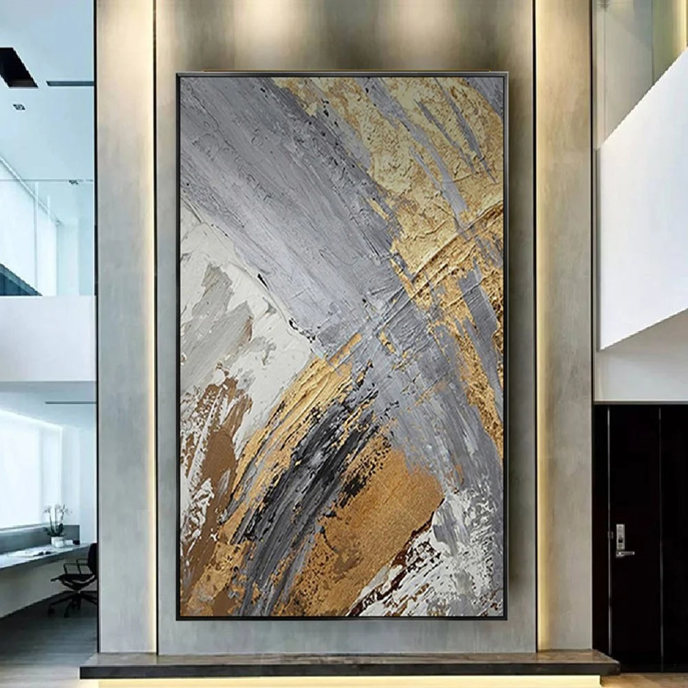 100% hand drawn abstract oil painting on canvas Modern Home Golden Line Wall Art Picture Large mural for living room decor paint 19