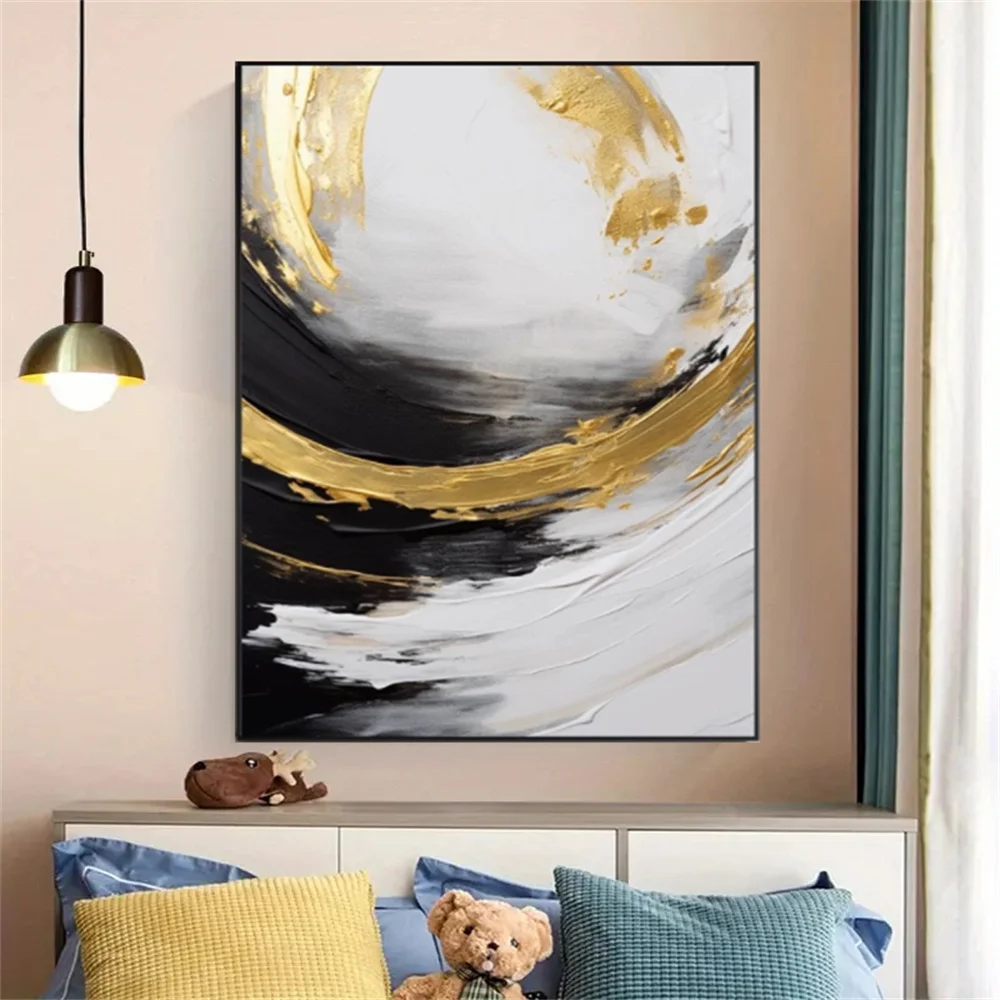 100% hand drawn abstract oil painting on canvas Modern Home Golden Line Wall Art Picture Large mural for living room decor paint 7