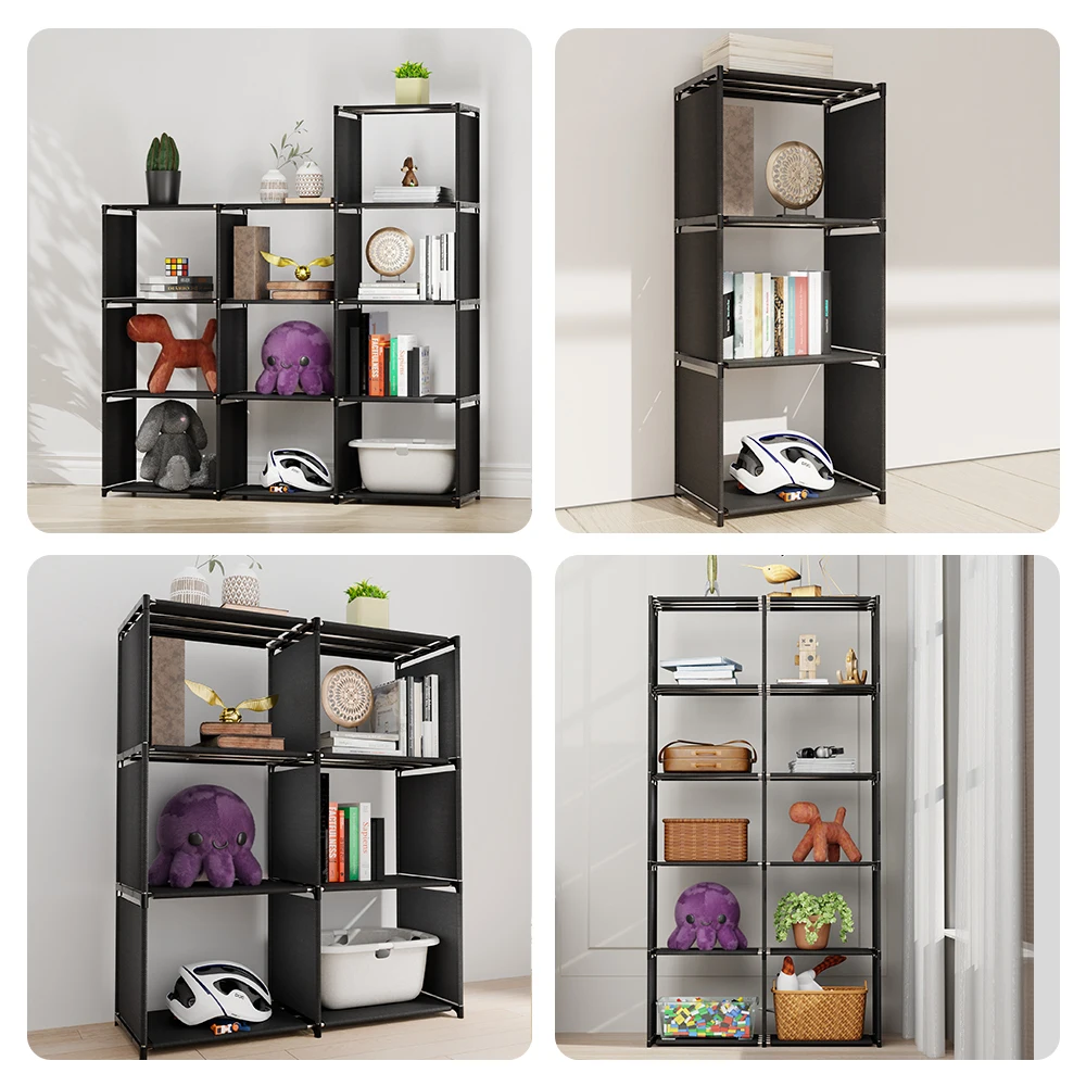 6-Tier Freestanding Bookshelf with Double Rows 10-Compartment Wardrobe Storage Organizer for Bedroom Living Room Office 2