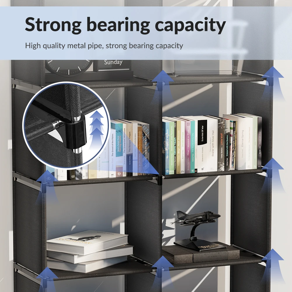 6-Tier Freestanding Bookshelf with Double Rows 10-Compartment Wardrobe Storage Organizer for Bedroom Living Room Office 4