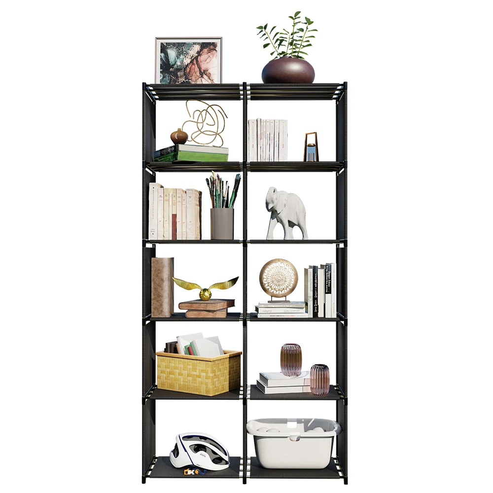 6-Tier Freestanding Bookshelf with Double Rows 10-Compartment Wardrobe Storage Organizer for Bedroom Living Room Office 6