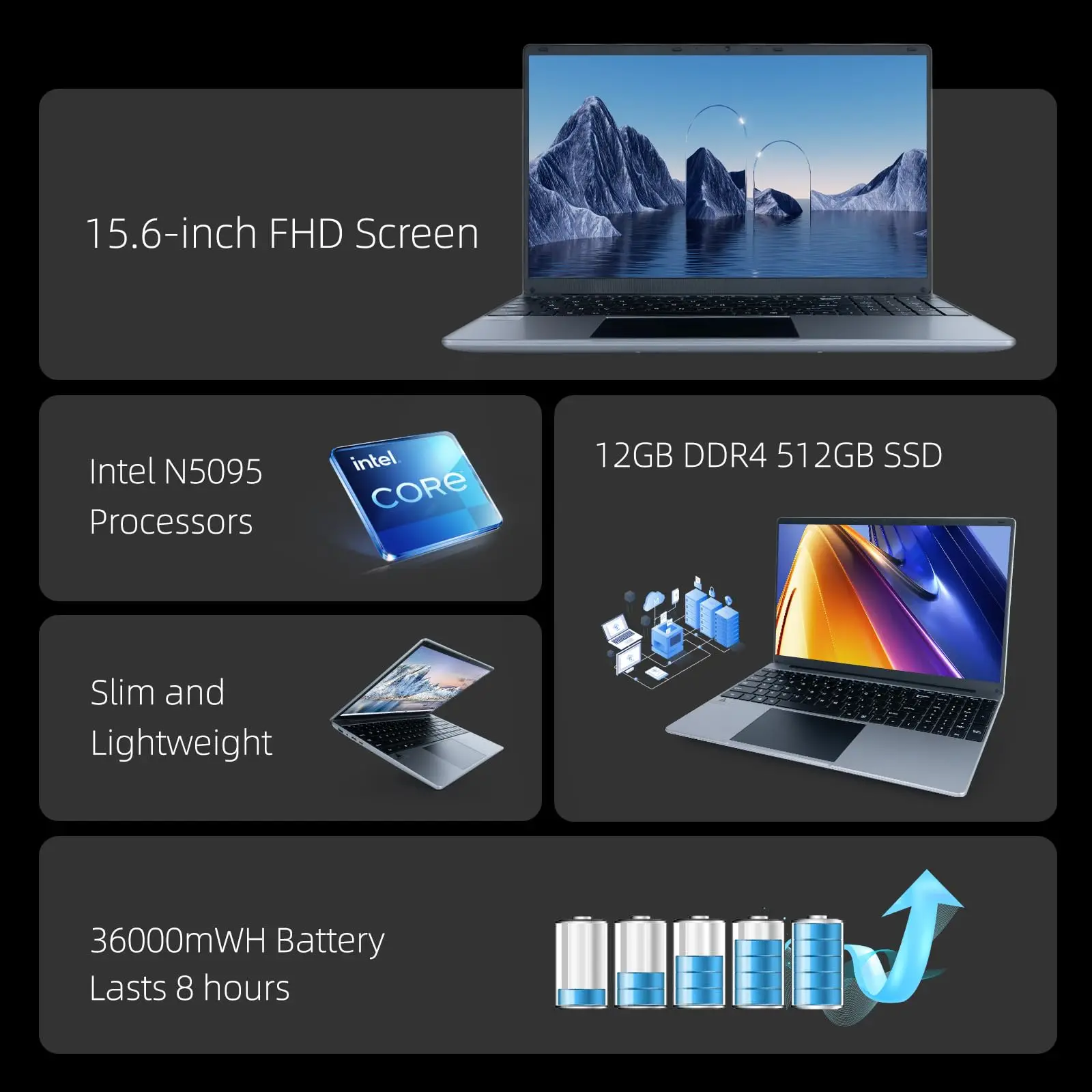 Bestski 15.6 Inch Laptop Intel N5095 Processor 12GB RAM 512Ger Notebook 3