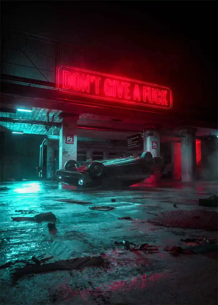 Neon Night City Landscape 80s Retro Cyberpunk Car Posters 30