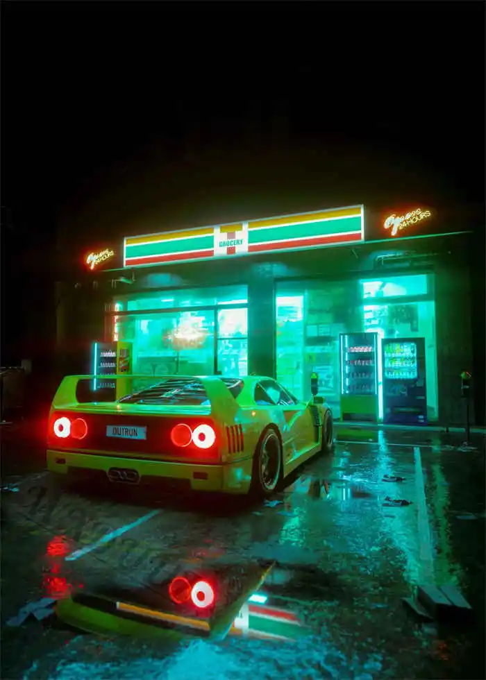 Neon Night City Landscape 80s Retro Cyberpunk Car Posters 22