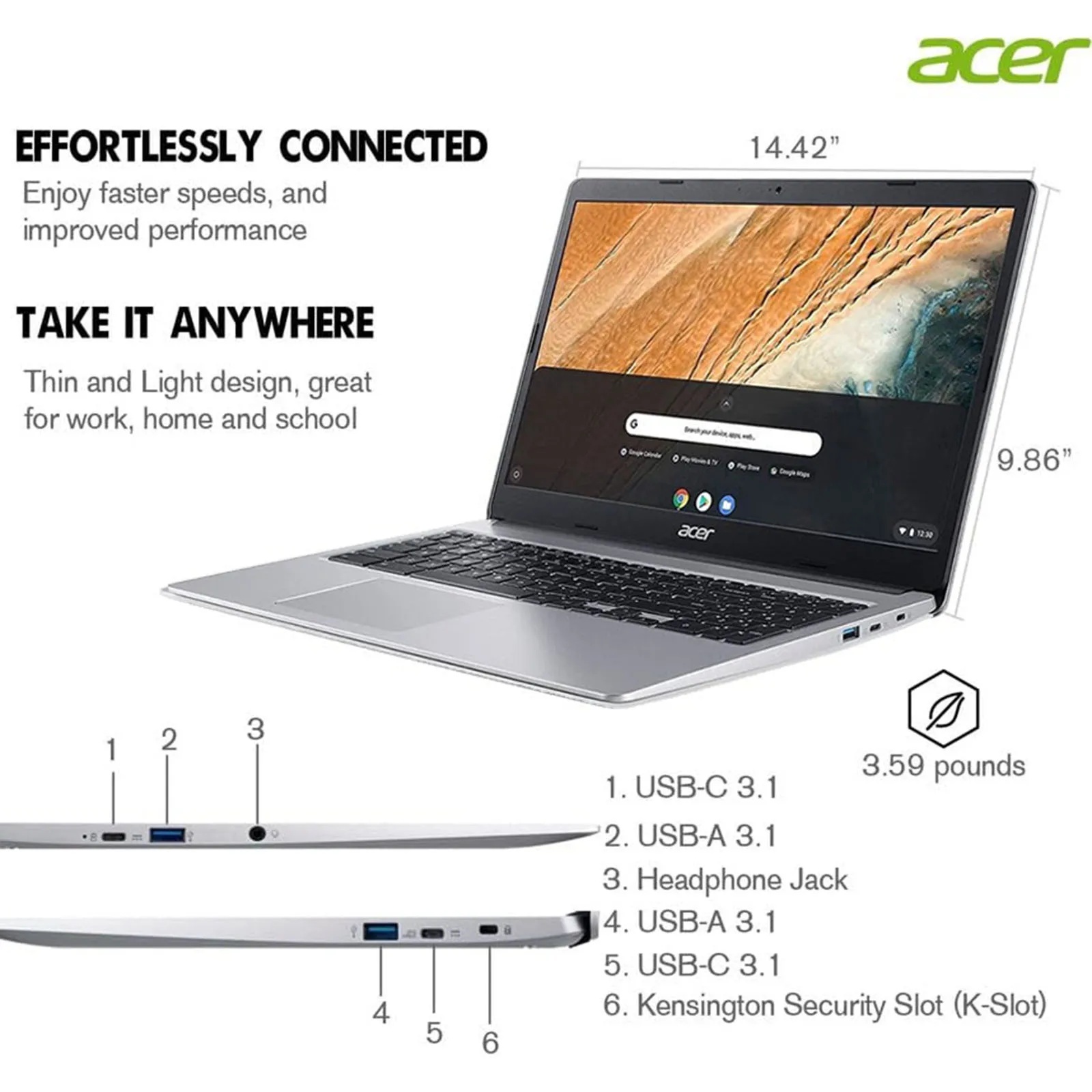 Acer Chromebook 315 Laptop for Business, 15.6 4