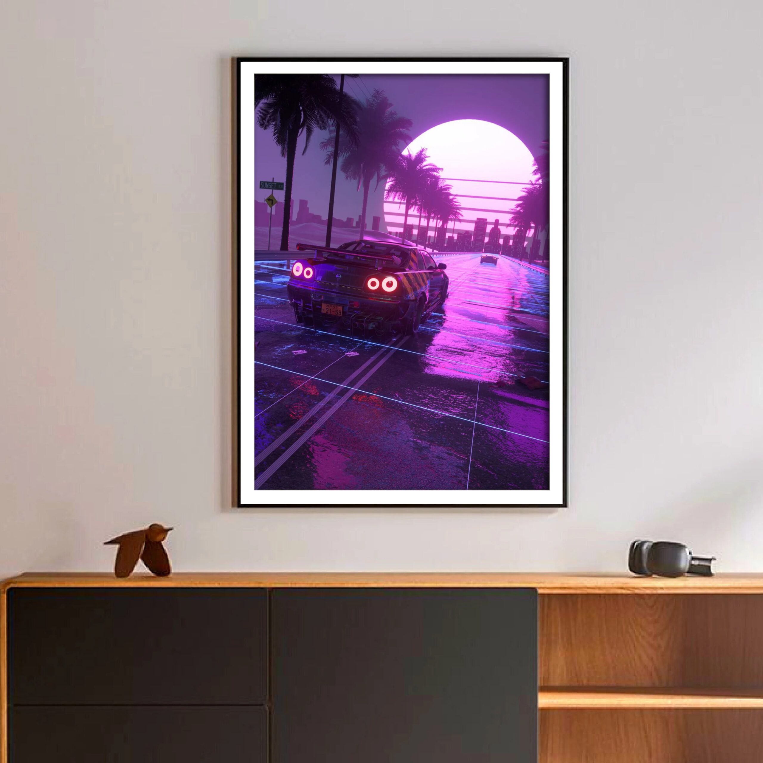 Neon Night City Landscape 80s Retro Cyberpunk Car Posters 2
