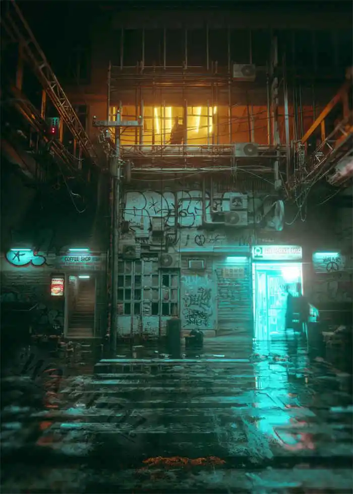 Neon Night City Landscape 80s Retro Cyberpunk Car Posters 13