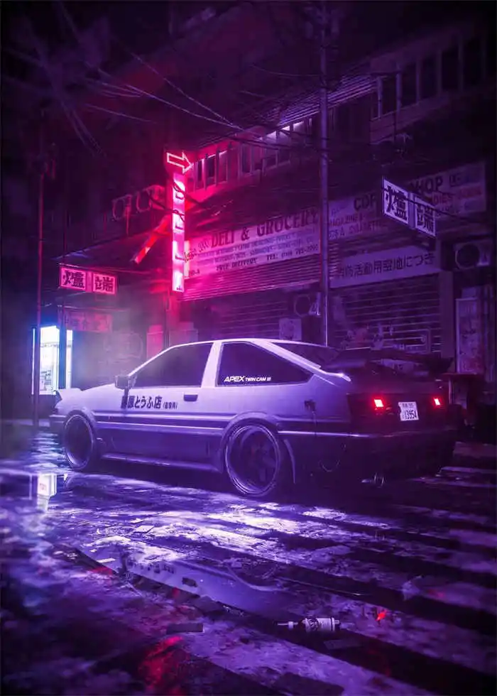 Neon Night City Landscape 80s Retro Cyberpunk Car Posters 16