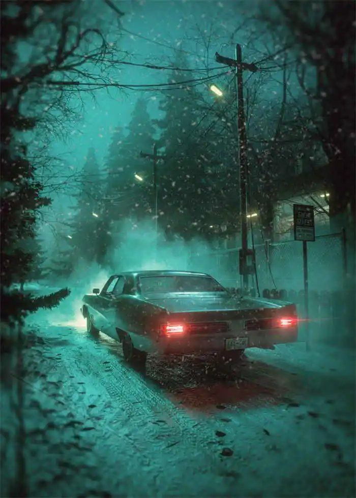 Neon Night City Landscape 80s Retro Cyberpunk Car Posters 27