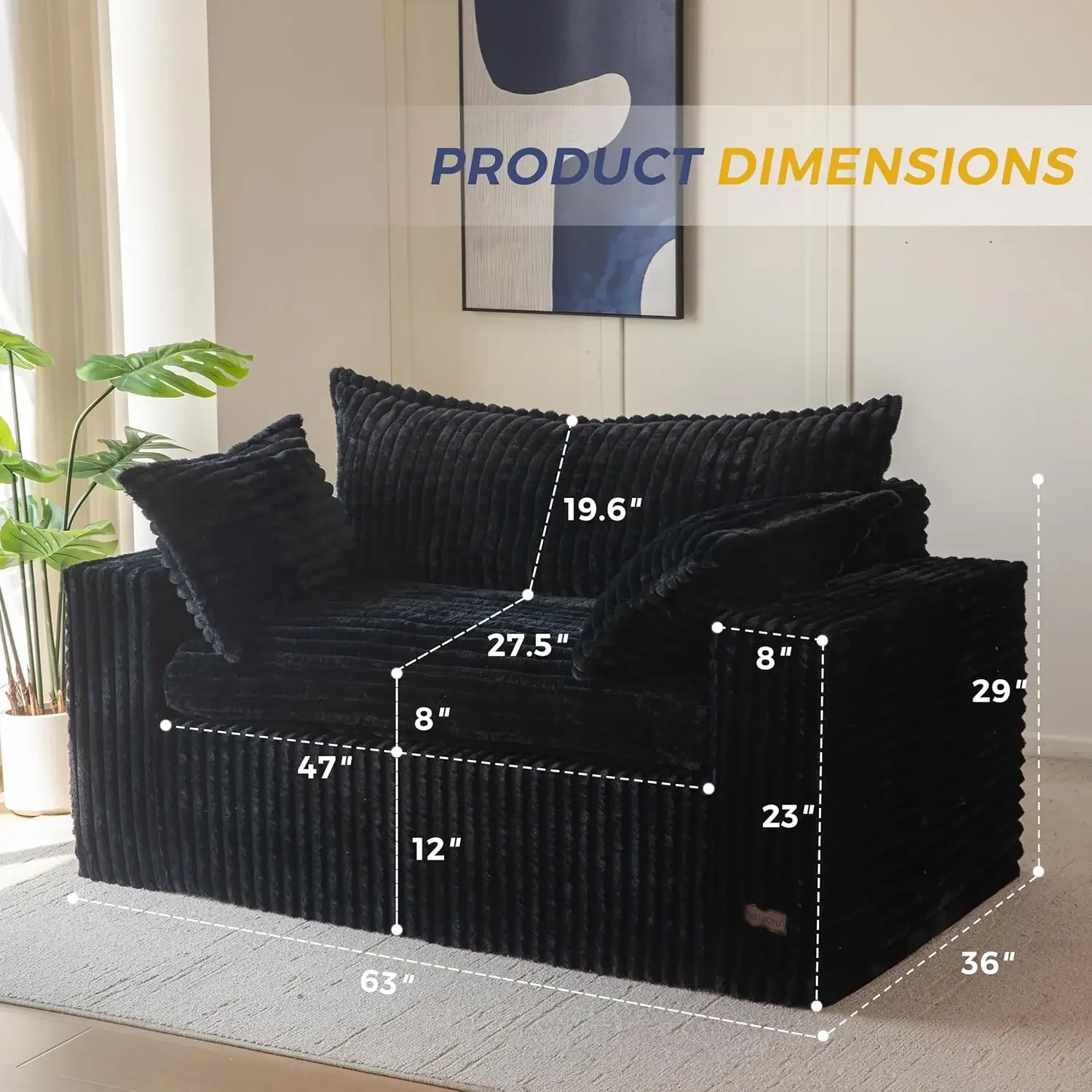 Bean Bag Chair for Living Room, Upholstered Loveseat Sofa Couch with Deep Seating, Wide Armrests Boneless Couch Sofa 2