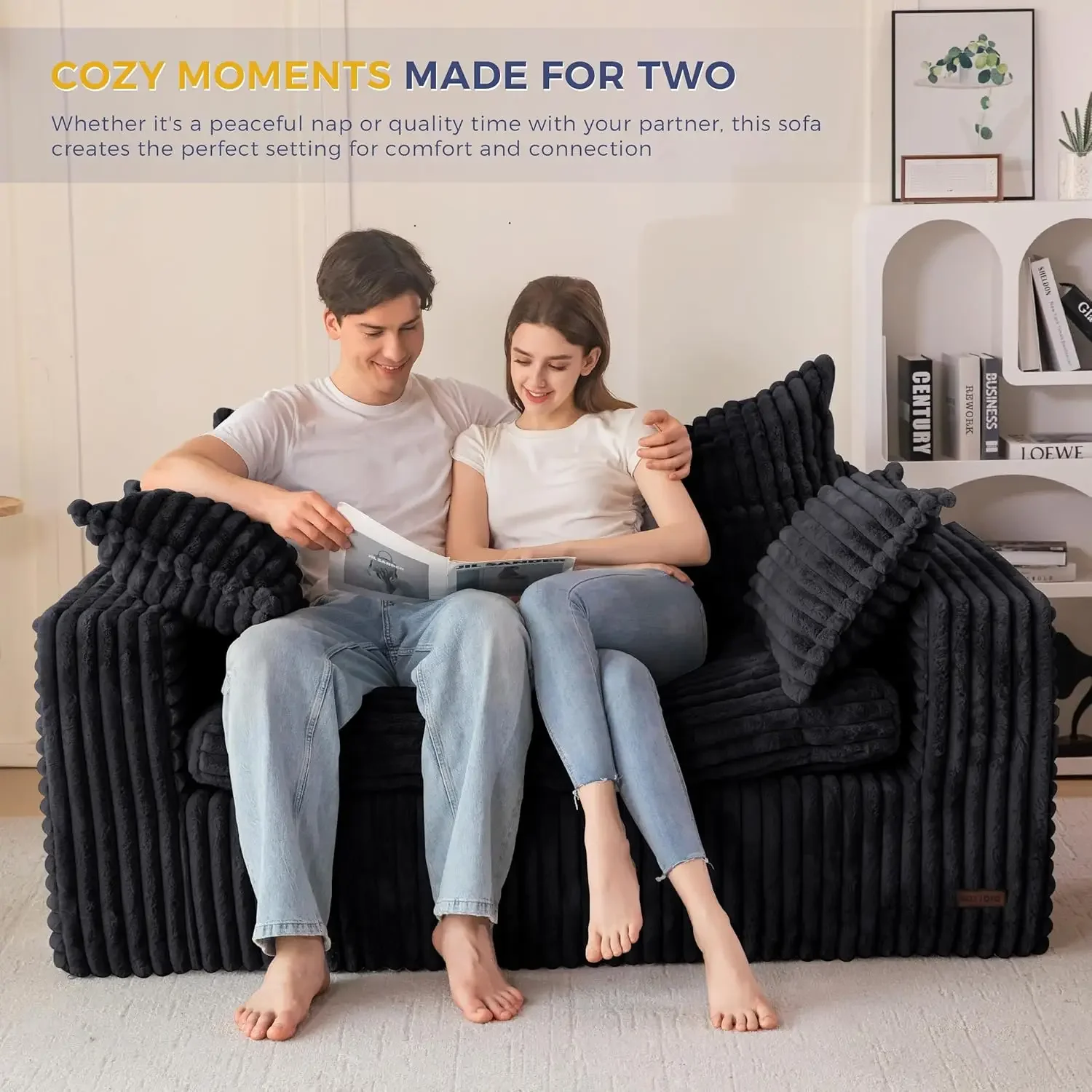 Bean Bag Chair for Living Room, Upholstered Loveseat Sofa Couch with Deep Seating, Wide Armrests Boneless Couch Sofa 3