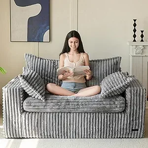 Bean Bag Chair for Living Room, Upholstered Loveseat Sofa Couch with Deep Seating, Wide Armrests Boneless Couch Sofa 8