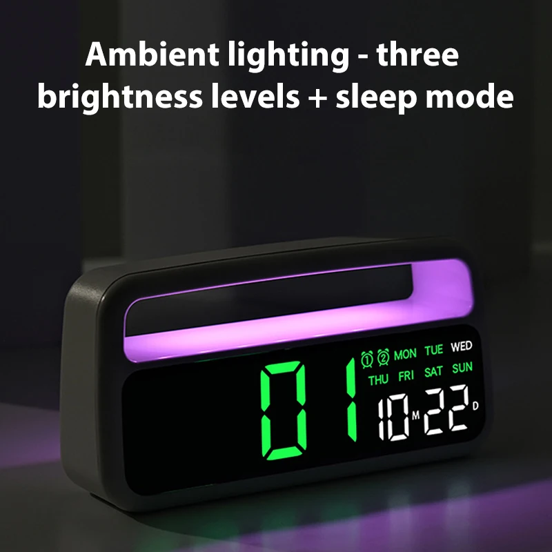 Digital LED Ambient Light Alarm Clock with Dual Alarms 4