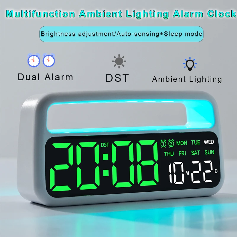 Digital LED Ambient Light Alarm Clock with Dual Alarms 1