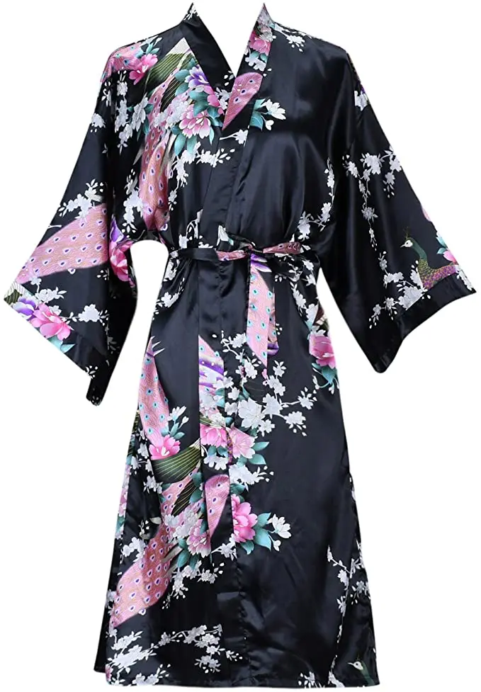 Silk Satin Wedding Bride Bridesmaid Robe Floral Bathrobe Short Kimono Robe Night Robe Bath Robe 7