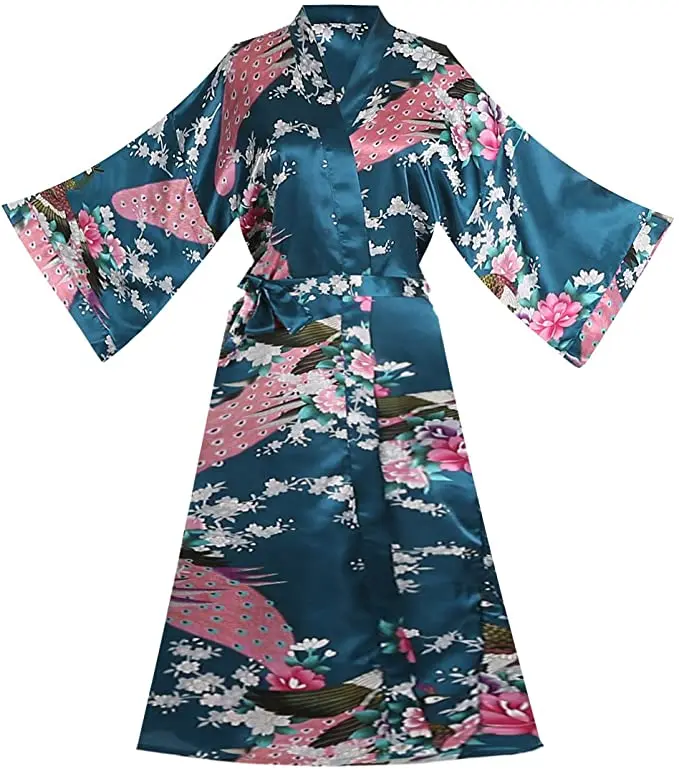 Silk Satin Wedding Bride Bridesmaid Robe Floral Bathrobe Short Kimono Robe Night Robe Bath Robe 12