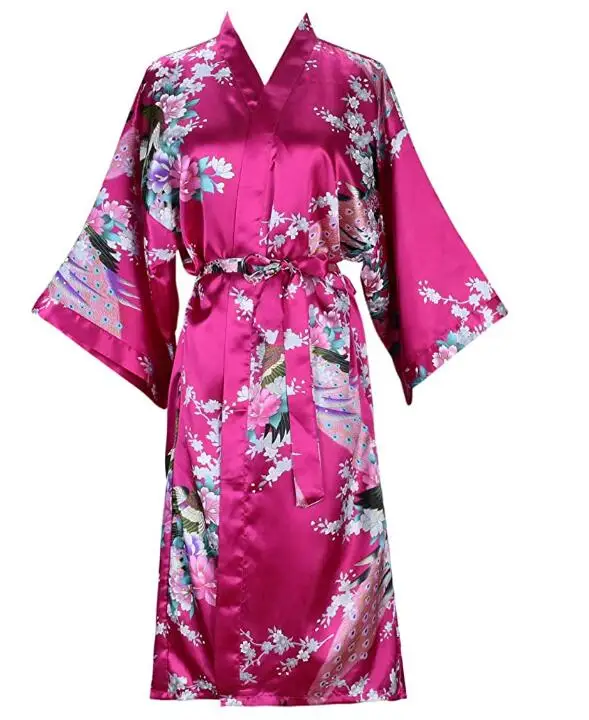 Silk Satin Wedding Bride Bridesmaid Robe Floral Bathrobe Short Kimono Robe Night Robe Bath Robe 8