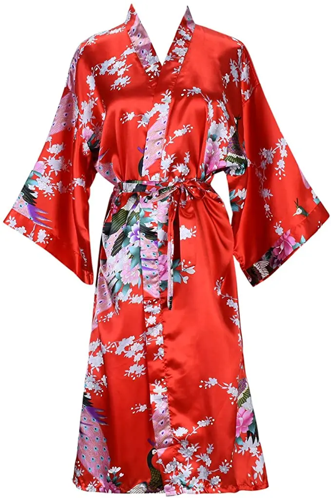 Silk Satin Wedding Bride Bridesmaid Robe Floral Bathrobe Short Kimono Robe Night Robe Bath Robe 13