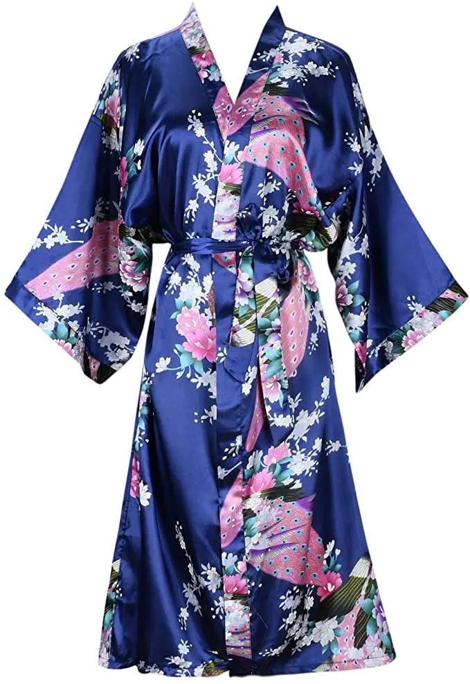 Silk Satin Wedding Bride Bridesmaid Robe Floral Bathrobe Short Kimono Robe Night Robe Bath Robe 14