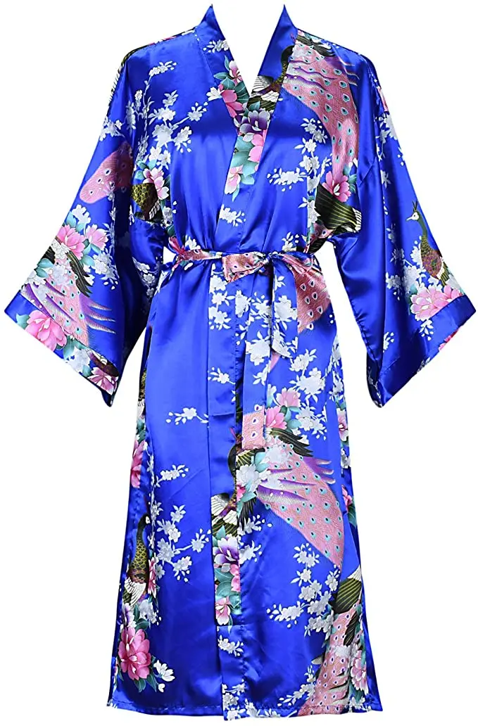 Silk Satin Wedding Bride Bridesmaid Robe Floral Bathrobe Short Kimono Robe Night Robe Bath Robe 15