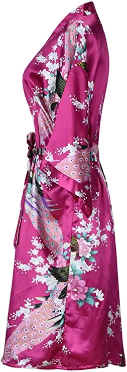 Silk Satin Wedding Bride Bridesmaid Robe Floral Bathrobe Short Kimono Robe Night Robe Bath Robe 4