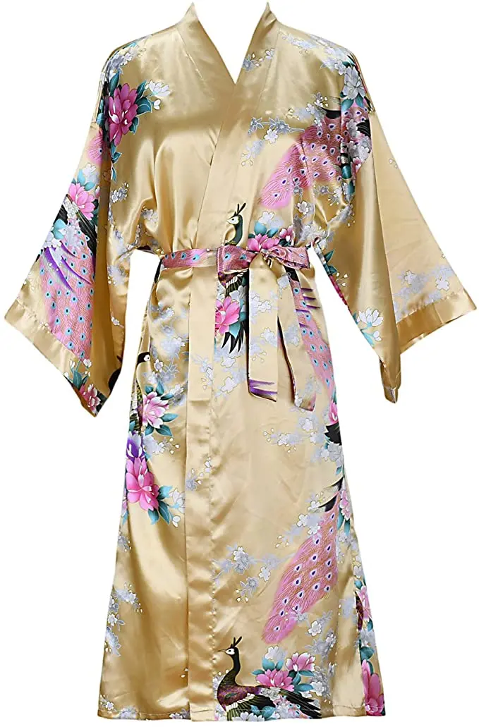 Silk Satin Wedding Bride Bridesmaid Robe Floral Bathrobe Short Kimono Robe Night Robe Bath Robe 11