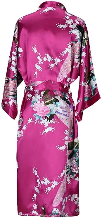 Silk Satin Wedding Bride Bridesmaid Robe Floral Bathrobe Short Kimono Robe Night Robe Bath Robe 5