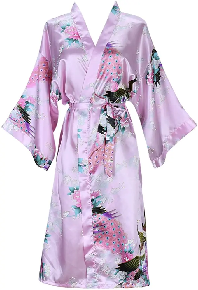 Silk Satin Wedding Bride Bridesmaid Robe Floral Bathrobe Short Kimono Robe Night Robe Bath Robe 10
