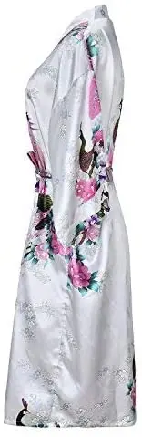 Silk Satin Wedding Bride Bridesmaid Robe Floral Bathrobe Short Kimono Robe Night Robe Bath Robe 3