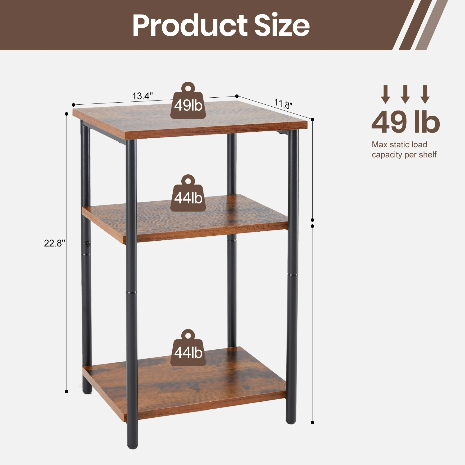 JHK 2/3-Tier End Table Side Tables with Adjustable Feet Small Nightstand Steel Frame Space-Saving for Bedroom Living Room Office 2