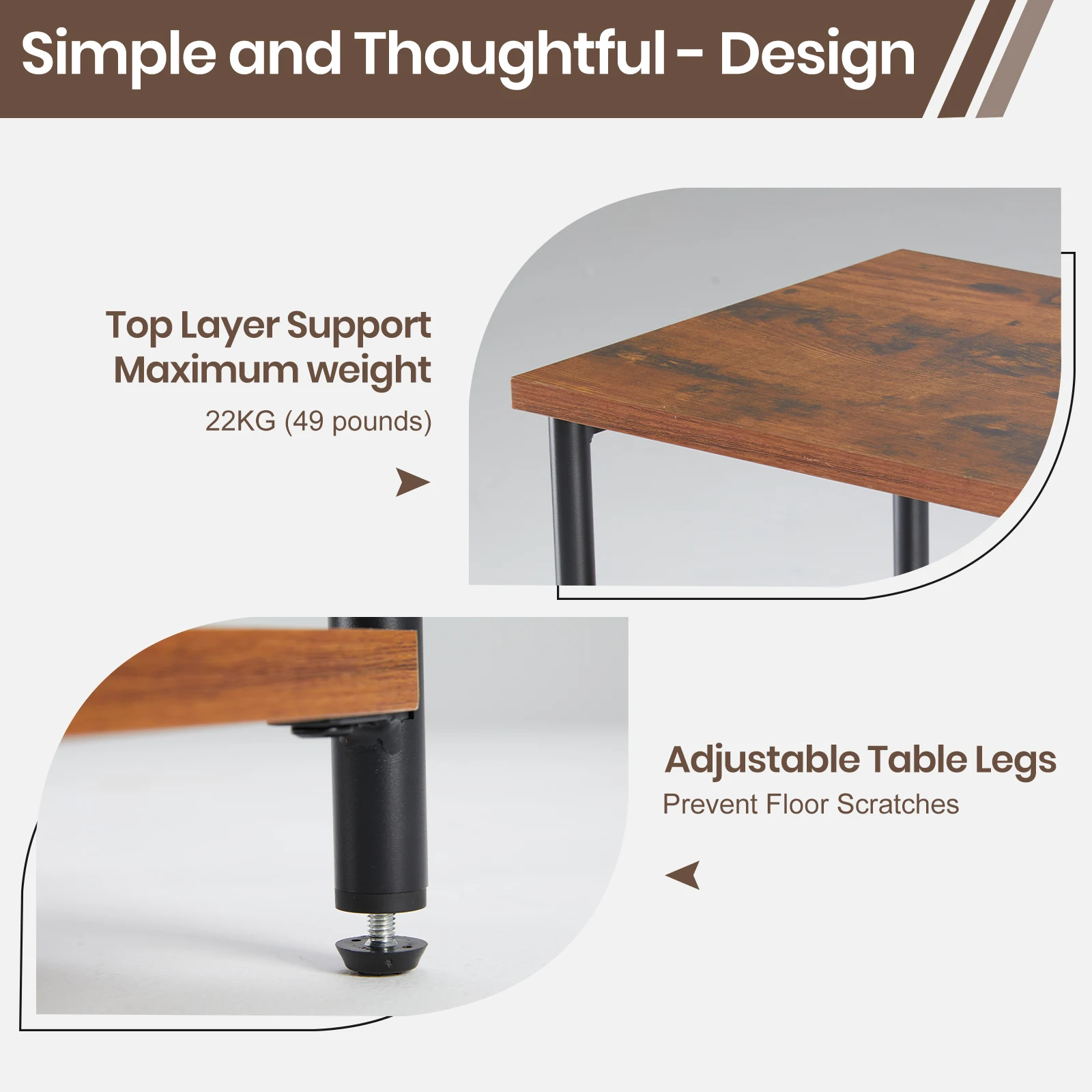 JHK 2/3-Tier End Table Side Tables with Adjustable Feet Small Nightstand Steel Frame Space-Saving for Bedroom Living Room Office 3