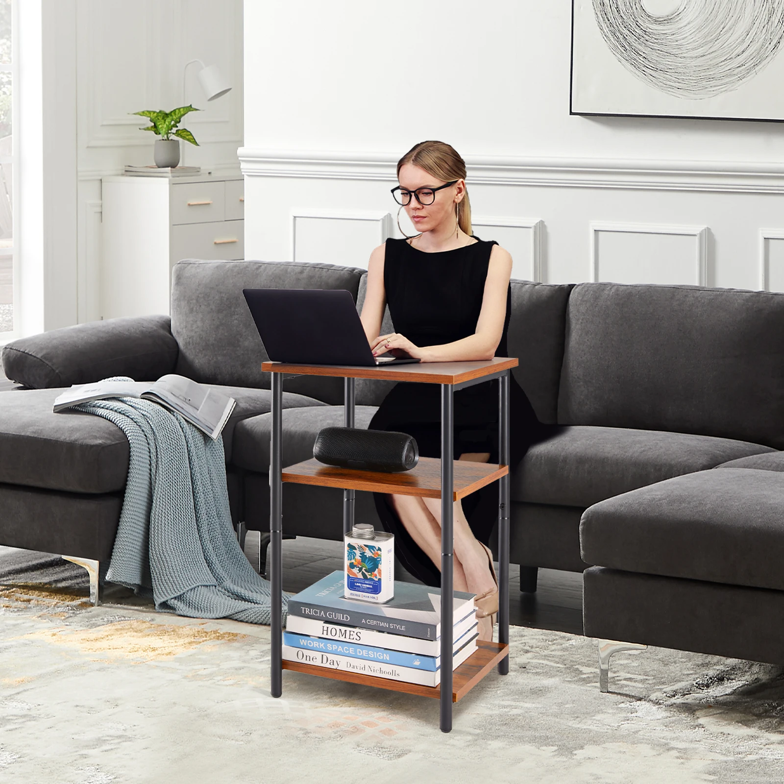 JHK 2/3-Tier End Table Side Tables with Adjustable Feet Small Nightstand Steel Frame Space-Saving for Bedroom Living Room Office 4