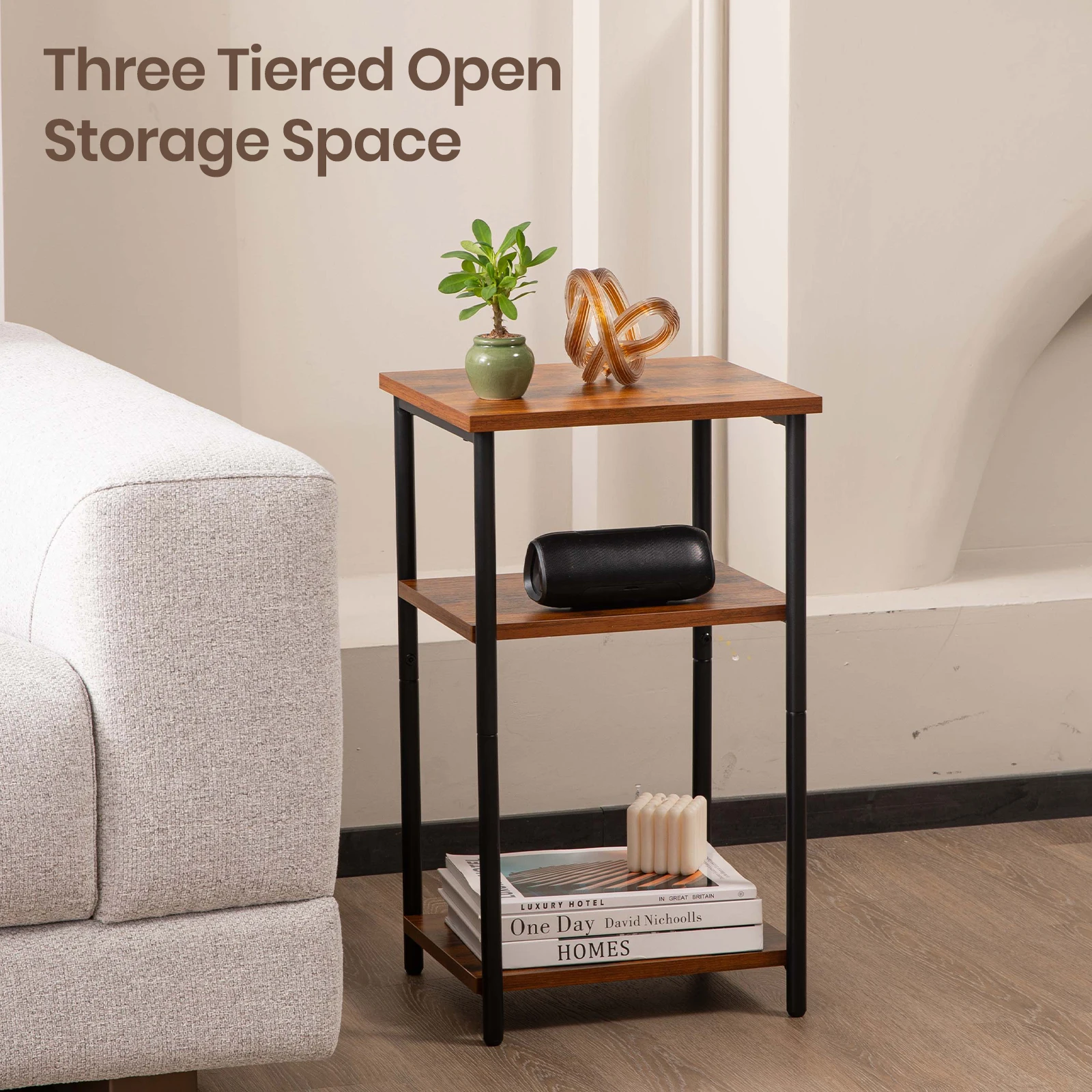 JHK 2/3-Tier End Table Side Tables with Adjustable Feet Small Nightstand Steel Frame Space-Saving for Bedroom Living Room Office 5