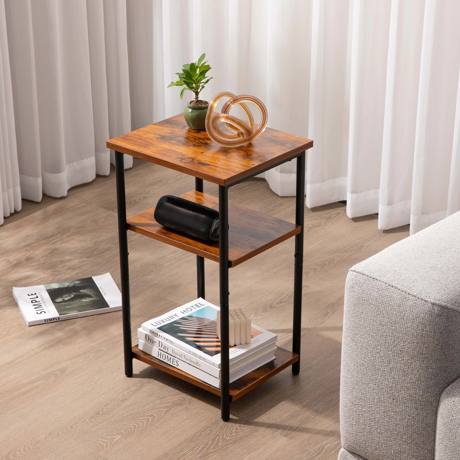 JHK 2/3-Tier End Table Side Tables with Adjustable Feet Small Nightstand Steel Frame Space-Saving for Bedroom Living Room Office 6