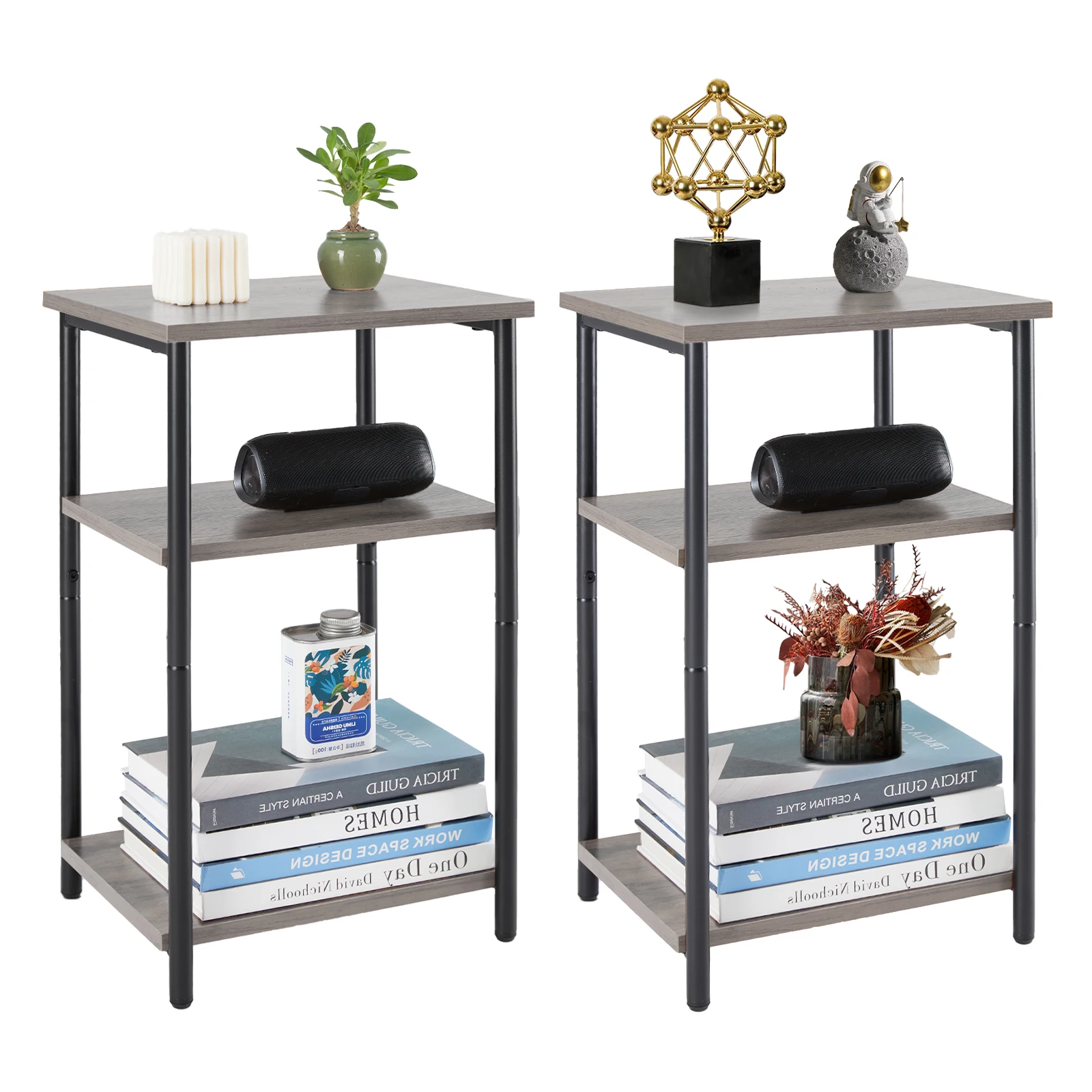 JHK 2/3-Tier End Table Side Tables with Adjustable Feet Small Nightstand Steel Frame Space-Saving for Bedroom Living Room Office 8