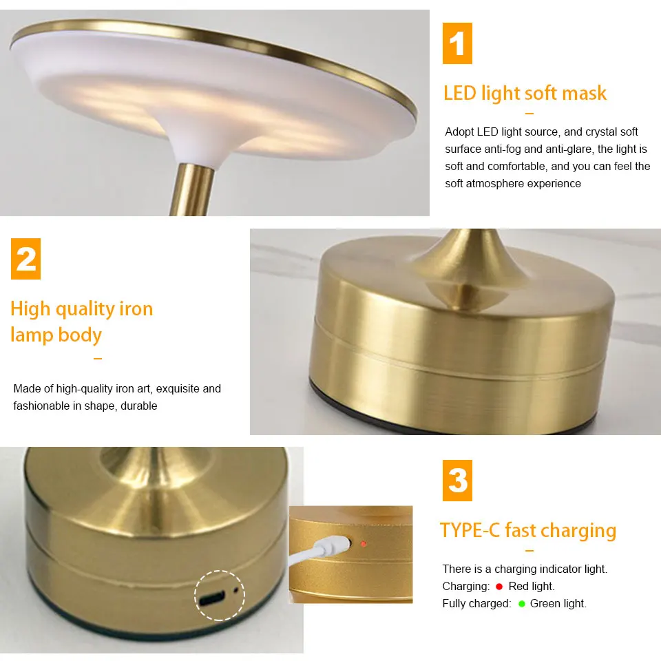 LED Touch Sensor Table Lamp USB Rechargeable 5