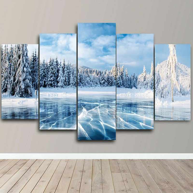 Landscape Canvas Posters Home Decor 5 Pieces Natural Lake Paintings Wall Art Scenery Pictures Modular Living Room Decor Unframed 2