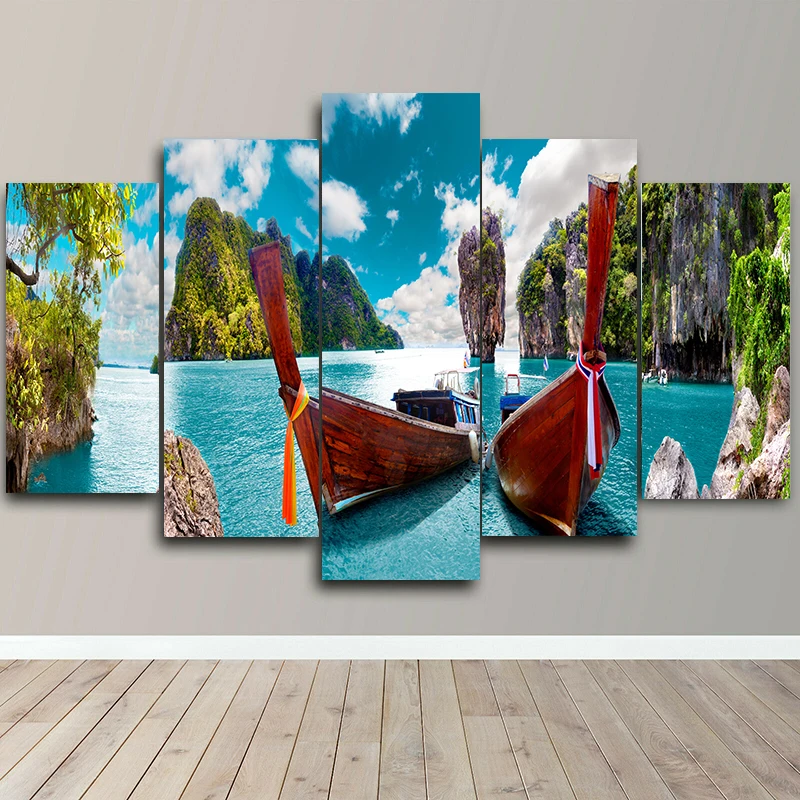 Landscape Canvas Posters Home Decor 5 Pieces Natural Lake Paintings Wall Art Scenery Pictures Modular Living Room Decor Unframed 12