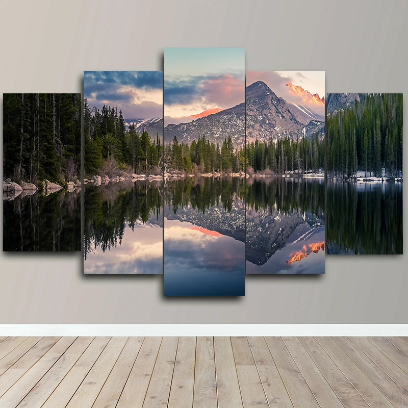 Landscape Canvas Posters Home Decor 5 Pieces Natural Lake Paintings Wall Art Scenery Pictures Modular Living Room Decor Unframed 14