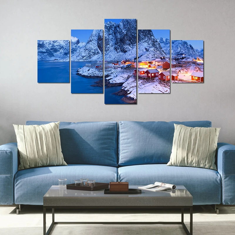 Landscape Canvas Posters Home Decor 5 Pieces Natural Lake Paintings Wall Art Scenery Pictures Modular Living Room Decor Unframed 19