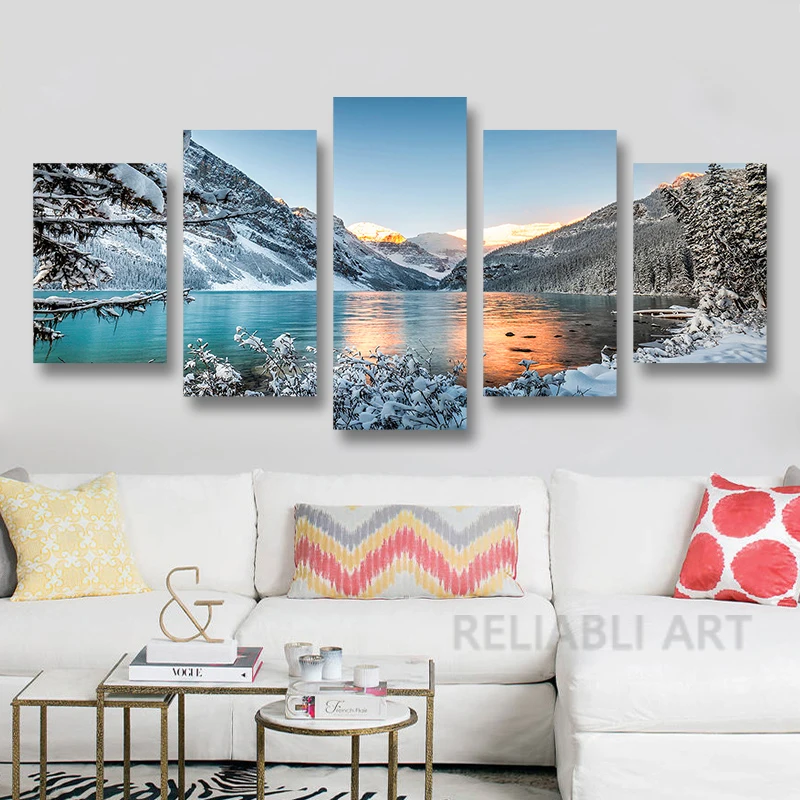 Landscape Canvas Posters Home Decor 5 Pieces Natural Lake Paintings Wall Art Scenery Pictures Modular Living Room Decor Unframed 20
