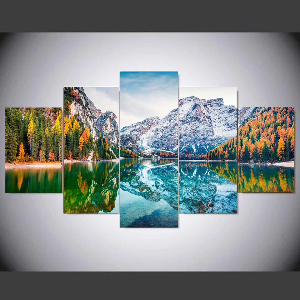 Landscape Canvas Posters Home Decor 5 Pieces Natural Lake Paintings Wall Art Scenery Pictures Modular Living Room Decor Unframed 4