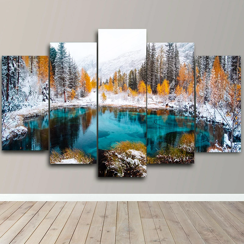 Landscape Canvas Posters Home Decor 5 Pieces Natural Lake Paintings Wall Art Scenery Pictures Modular Living Room Decor Unframed 8