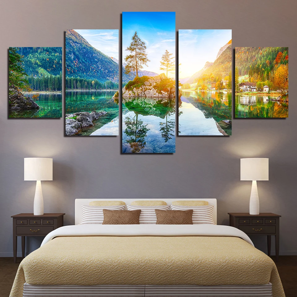 Landscape Canvas Posters Home Decor 5 Pieces Natural Lake Paintings Wall Art Scenery Pictures Modular Living Room Decor Unframed 9