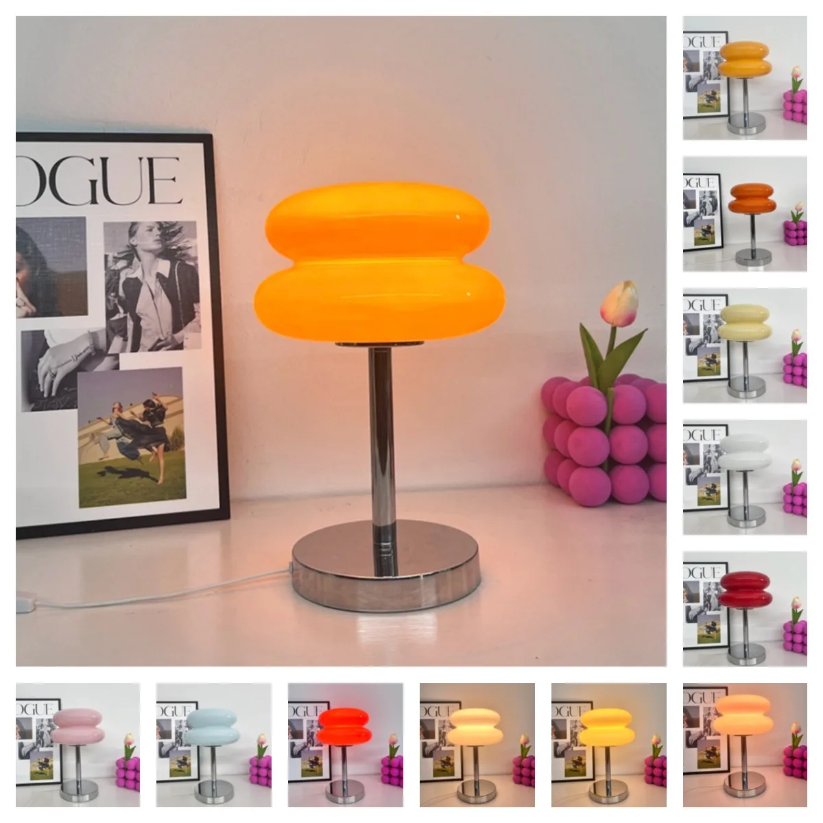 Macaron Glass Table Lamp with Tricolor Dimming 4