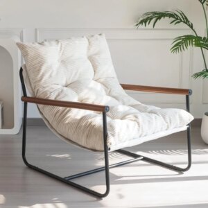 Modern Accent Chair, Comfy Living Room Chair with Metal Frame Wooden Armrest, Upholstered Armchair with Soft Cushion for Bedroo 1